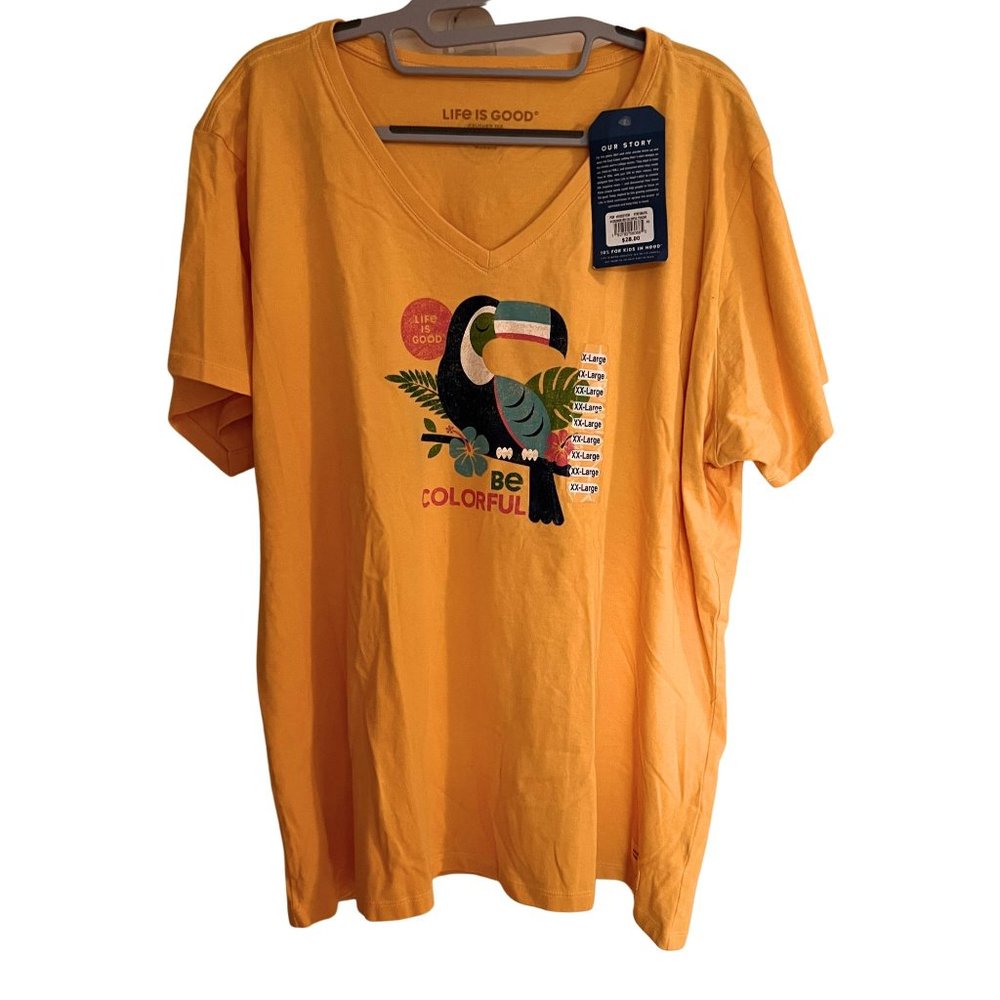 NWT Life is Good Tee Be Colorful Toucan Crusher Tee XXL 2XL yellow graphic tee